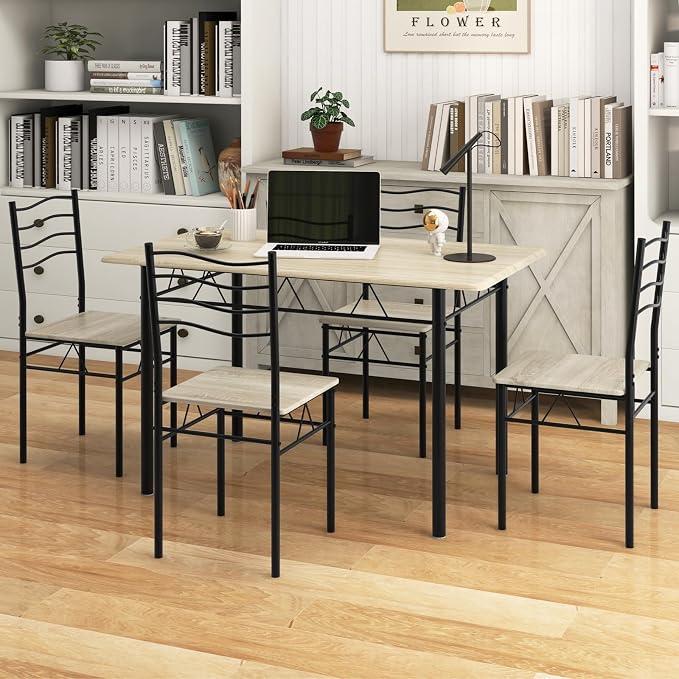 Giantex 47-inches Dining Table Set for 4, Rectangular Kitchen Table with 4 Dining Chairs, Metal Frame, 5-Piece Space-Saving Dinette Set for Small Space, Dinner, Breakfast Nook, Apartment - Image 8