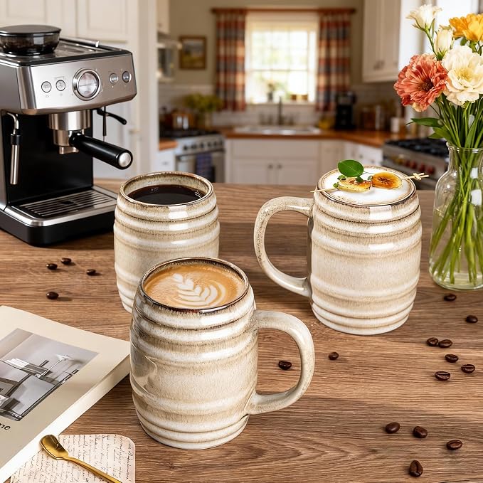 GBhome 20oz Large Coffee Mugs Set of 4, Handmade Ceramic Coffee Mugs Set for Latte/Tea/Beer/Hot Cocoa, Dishwasher & Microwave Safe- Oatmeal - Image 5
