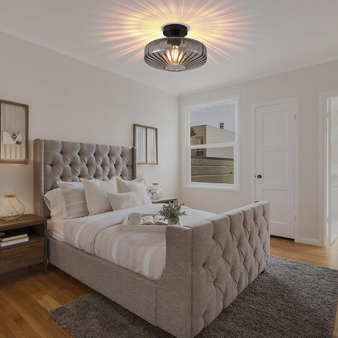 Semi Flush Mount Ceiling Light, 11.8 Inch Smoke Grey Glass Ceiling Light Fixture, Farmhouse Hallway Lighting Fixtures for Kitchen, Foyer, Bedroom, Bathroom, Dining room, E26 Base (Bulb Not Included) - Image 8