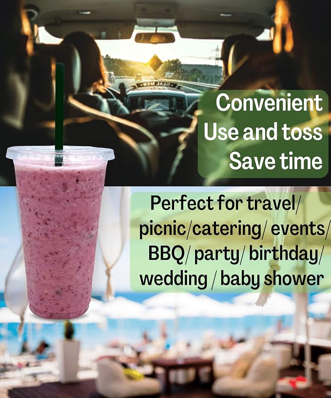 Cappatua 24 oz Clear Plastic Cups with Lids and STRAWS, Disposable Drinking Cups for Cold Drinks, Iced Coffee, Milkshakes, Smoothies, 25 Sets - Image 4