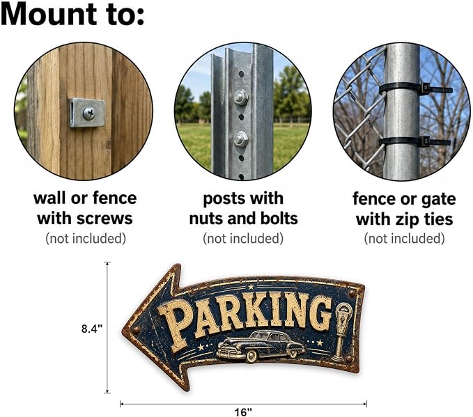 Parking Left-Pointing Arrow Sign — Die-Cut Metal Directional Wall Decor | powder-coated metal, vintage, durable print, ready to hang - Image 3