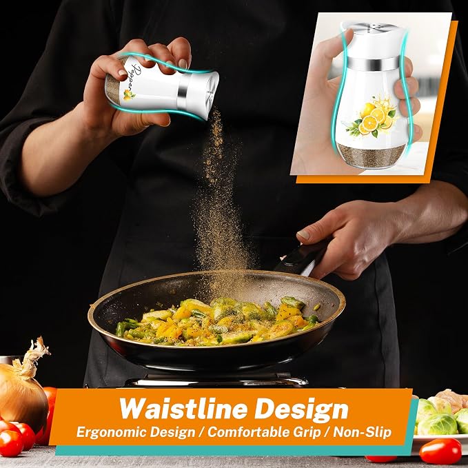 Lemon Salt and Pepper Shakers - 4 oz Glass Set with Stainless Steel Lids | Lemon Design with Glass Bottoms and Stainless Steel Lids Adds Farmhouse Charm to Kitchens and Makes Refilling Easy. - Image 4