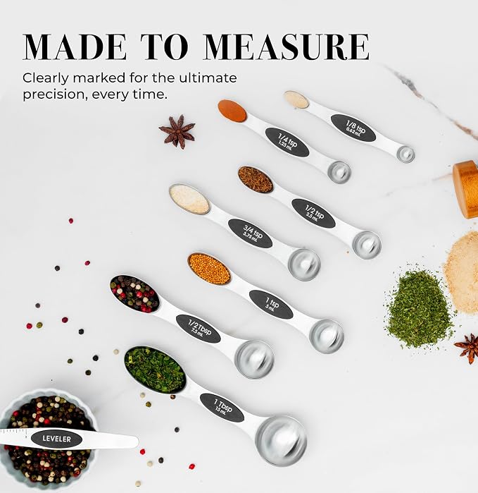 Styled Settings Stainless Steel Magnetic Measuring Spoons Set with Leveler | 8-Piece, Dual Sided, Stackable, BPA Free, Stainless Steel Measuring Spoons for Dry & Liquid Ingredient - Fits in Spice Jars - Image 4