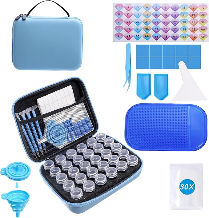 LYMUSUMI Diamond Art Storage 30 SlotsContainers for Adults Portable Bead Storage Boxes for Diamond Painting Accessories and Tools Blue