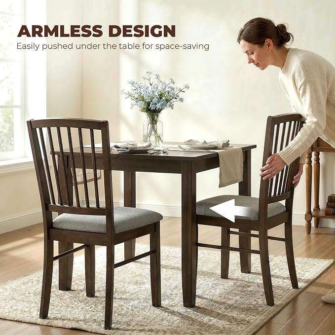 HOMCOM Farmhouse Dining Chairs Set of 2, Upholstered Linen, Burn Brown | Kitchen Chairs, Dining Room Chairs, Solid Rubberwood Legs - Image 8
