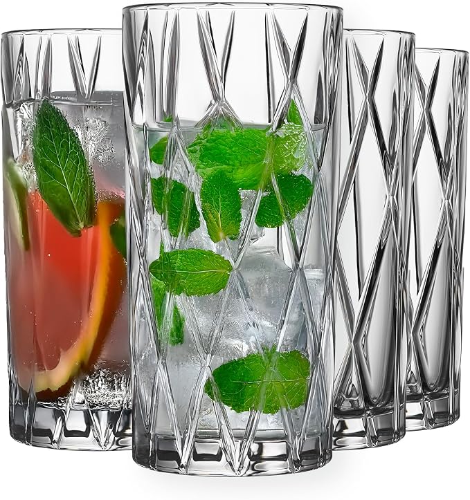 Orrefors City Highball Glass (Set of 4) - 12 Fl. Oz., Asymmetric Design, Versatile Glassware for Cocktails, Margaritas, Water, Iced Tea, Soda, Dishwasher Safe by Orrefors