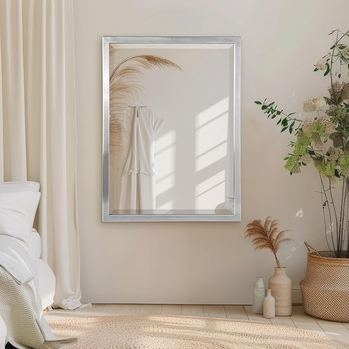 Head West Brushed Nickel Stainless Steel Metal Framed Mirror for Bathroom Vanity – Decorative Rectangular Bathroom Mirror for Over Sink, Bedroom & Living Room, 30"x40" by HEADWESTMIRROR