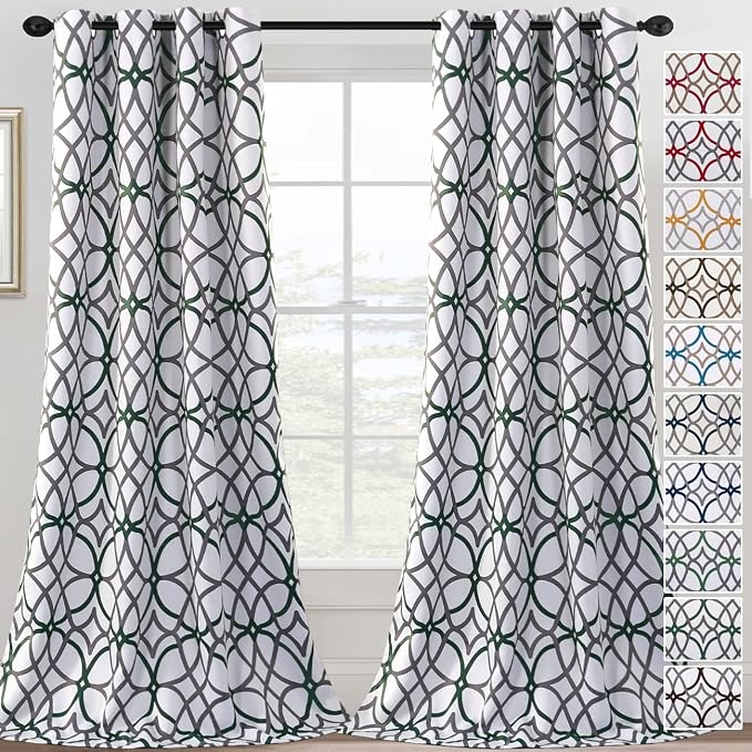 H.VERSAILTEX Blackout Curtains 96 inch Length 2 Panels Set Thermal Curtains & Drapes Window Treatment Noise Reducing Geometric Modern Grommet Living Room Curtains for Bedroom - Hunter Green and Gray by HVERSAILTEX