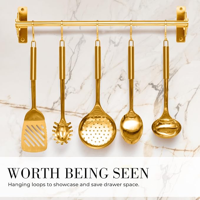 Styled Settings Gold Cooking Utensils with Measuring Cups & Spoons,13-Piece | Stainless Steel, Includes utensils, measuring cups, 13-Piece Gold Kitchen Accessories Includes Metal Measuring - Image 6