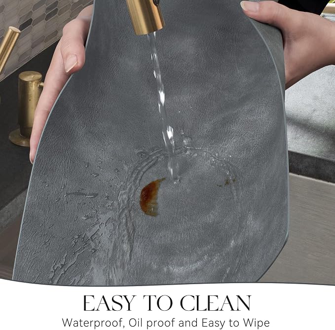 MOSAYT Vinyl Placemats Set of 6-12 X 17 Inch - Faux Leather 100% Waterproof Oil-Proof Wipeable PU Place Mats, Heat Resistant Reversible Table Mats for Kitchen, Dining, Outdoor, Grey - Image 4