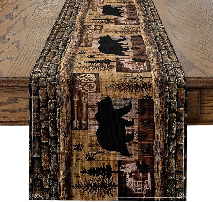 Cute Bear Seasonal 13" x 60" ,Rustic Bear Table Runner for Kids Ultra Soft Rustic Cabin Country Home Decor for Living Room Dresser Scarfs Dresser Runners ,Paw Wildlife Bear Room Decor by jejeloiu