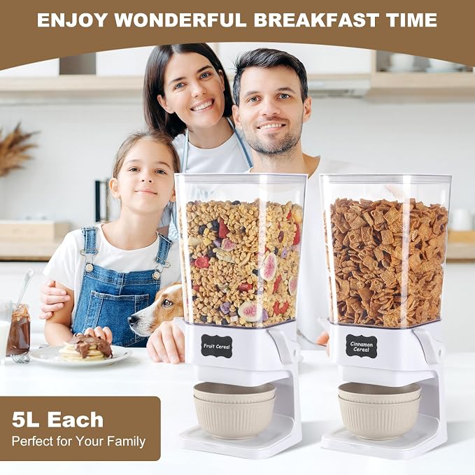 Cereal Dispenser Countertop with Cereal Bowls,16 Labels & Pen, Cereal Containers Storage, Candy Dispenser, Dry Food Dispenser For Pantry - Not Easy to Crush Food (White, 2 Pack) - Image 2