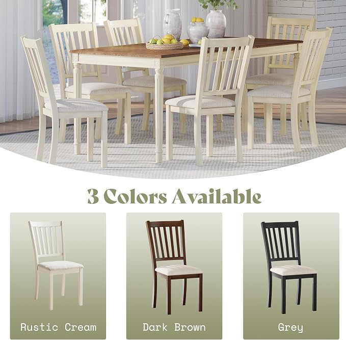 AMERLIFE Set of 8 Farmhouse Dining Chairs with Upholstered Seats, Cream | Farmhouse Style, Curved Backrests, Solid Wood Legs, Padded Upholstery, Rustic Cream Finish - Image 8