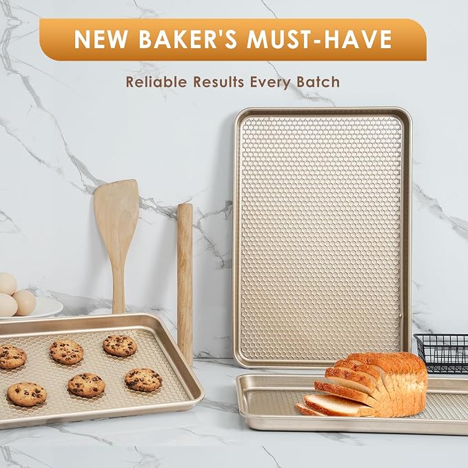 Baking Sheet Pan Set of 3, Nonstick Carbon Steel Cookie Sheets with Texture | Commercial Half/Quarter/Jelly Roll Pans Replacement Toaster Oven Tray, Heavy Duty & Easy Clean - Image 7