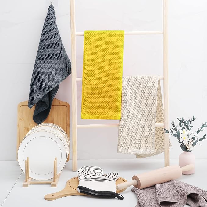 Homaxy 100% Cotton Waffle Weave Kitchen Dish Towels 4-Pack, Yellow | 13 x 28 Inches, Ultra Soft Absorbent Dish Towels, Quick Drying Cleaning Towels - Image 6