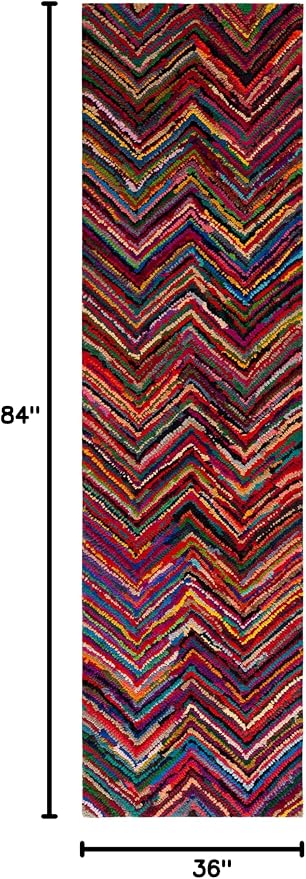 SAFAVIEH Nantucket Collection Runner Rug - 2'3" x 7', Pink & Multi, Handmade Modern Abstract Chevron Cotton, Ideal for High Traffic Areas in Living Room, Bedroom (NAN141A) - Image 2