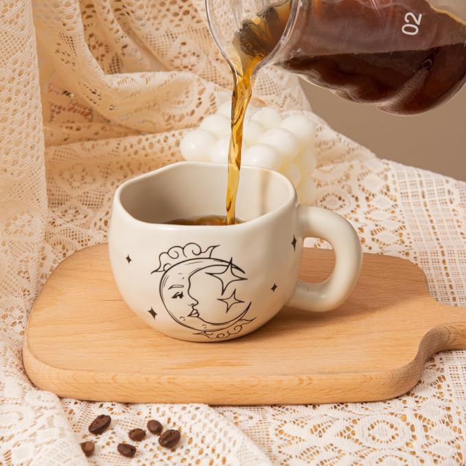 4pcs Boho Style Ceramic Moon and Sun Mugs, 9.4OZ Cute Coffee Cup Set, Matte Cream Color, Dishwasher Safe, Gift for Women/Couples - Image 5