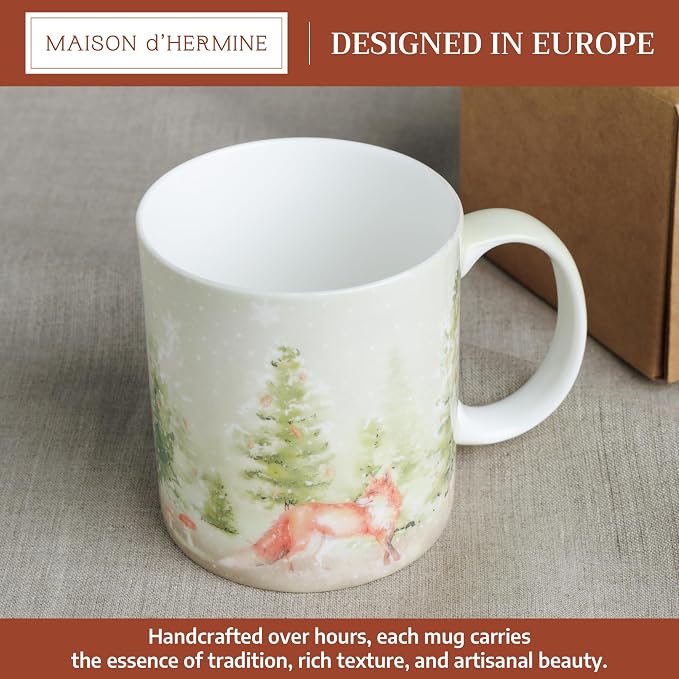 Maison d' Hermine Coffee Mug with Handles Tea Cups (12 Ounce, Pack of 1) | Fine Bone China Coffee Mugs for Hot Beverages Cappuccino Latte Home Restaurant Spring Summer -Winter Morning - Hoge Veluwe - Image 2
