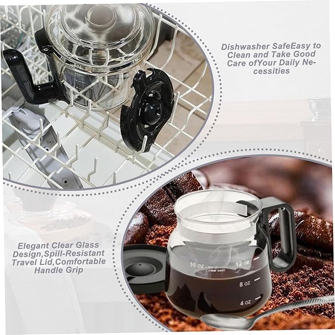 Mini Coffee Pot Mug 16oz Clear Glass Coffee Pot Mug with Handle and Straw-Type Travel Lid for Hot Teas Hot Chocolate