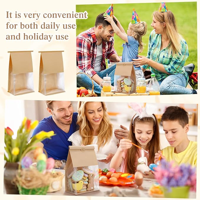 Fullhawl 180 Pcs Bakery Bags with Window, Kraft Paper Cookie Bags with Tin Tie for Sourdough, Pastry, Homemade Baked Goods, Storage Packaging (11.02 x 6.3 x 4.33 Inches) - Image 5