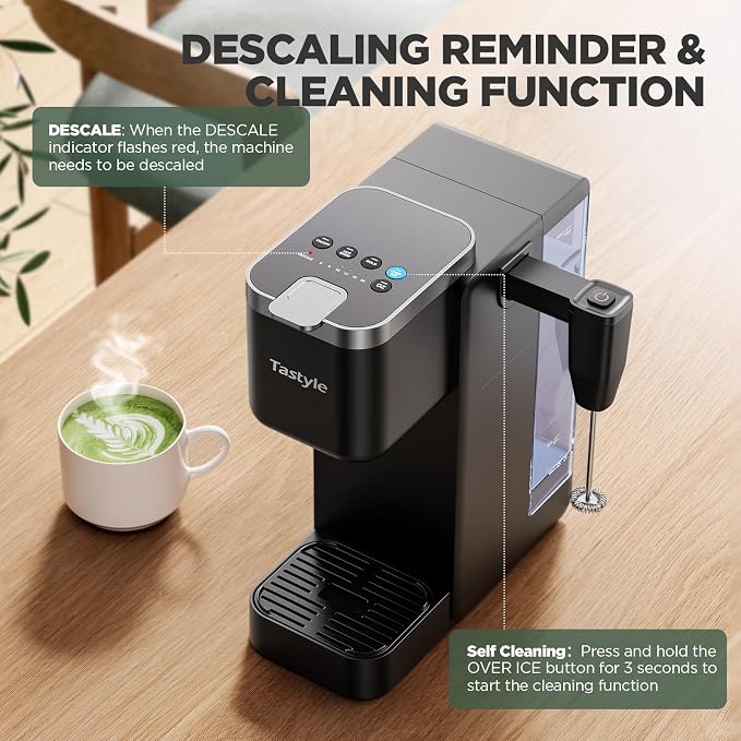 Tastyle Single Serve Coffee Maker with Built-in Detachable Milk Frother | For K Cups & Grounds, 40oz Removable Water Tank, 6 Brew Sizes, 2 Drip Trays, BPA Free, Fits 7.3" Travel Mug, K330MF, Black - Image 8