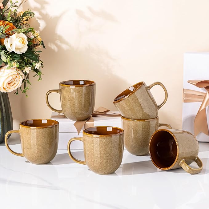 LERATIO Ceramic Coffee Mugs Set of 6,12oz Handmade Coffee Mugs Set with Large Handle for Cappuccino/Latte/Tea/Hot Cocoa, Dishwasher & Microwave Safe-Chestnut - Image 7