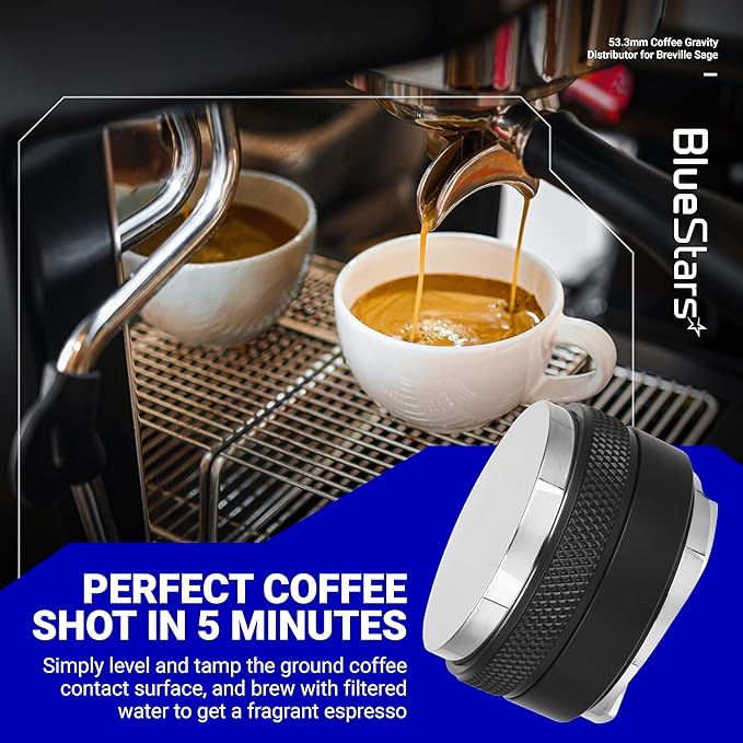 BlueStars 53.3mm Coffee Gravity Distributor & Tamper - Dual Head Coffee Leveler Compatible with 54mm Breville Portafilter - 304 Stainless steel Adjustable Depth Espresso Distributor Tool