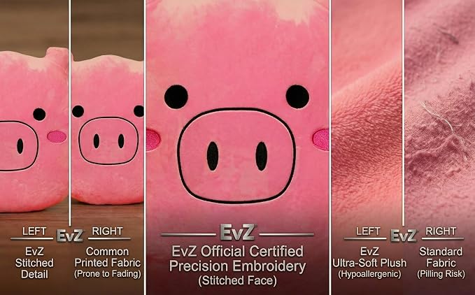 EvZ Official Certified Pig Emoji Pillow - 32cm Large Soft Plush Pink Piggy Face Emoticon Cushion - Cute Animal Decorative Stuffed Toy for Kids Room, Baby Shower & Nursery Decor (Pink) - Image 3