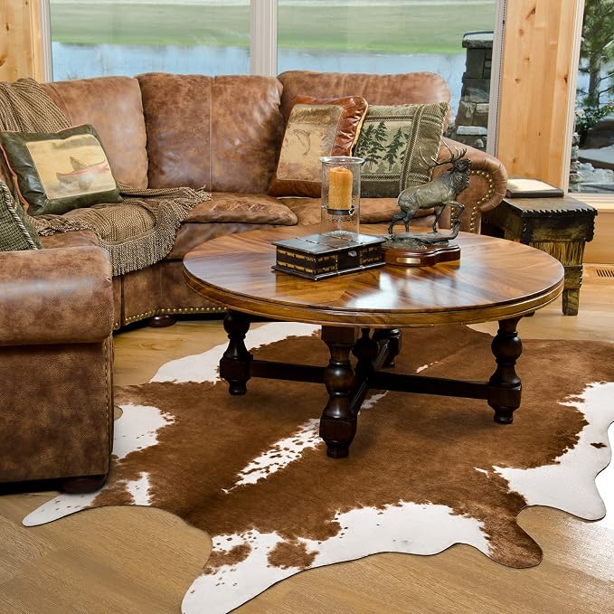 Amearea Faux Cow Hide Rug 3.6x2.3, Vintage Western Home Decor Cow Print Rug | Faux Leather Animal Cowhide Carpet for Living Room Bedroom, Dining Traditional Cow Print Stuff Carpets, Khaki - Image 3
