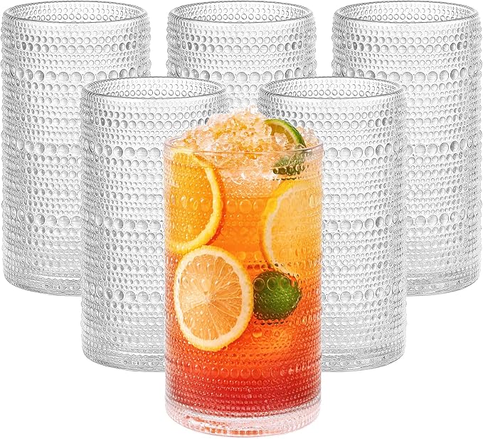 Large Hobnail Drinking Glasses with Straws, 16 oz/480 ml, 6 Pack | Vintage Hobnail Glassware Highball Glasses for Cocktail, Juice, Whiskey, Beer, Milk and Various Mixed Drinks by Unknown