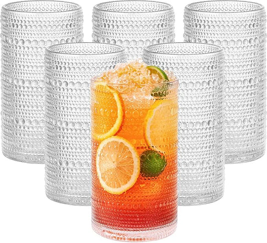 Large Hobnail Drinking Glasses with Straws, 16 oz/480 ml, 6 Pack | Vintage Hobnail Glassware Highball Glasses for Cocktail, Juice, Whiskey, Beer, Milk and Various Mixed Drinks by Unknown