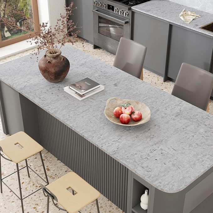 CRE8TIVE Concrete Grey Wallpaper 24"x354" Extra Thick Wide Waterproof Peel and Stick Cement Contact Paper Removable Countertop Wall Stickers for Living Room Bedroom Furniture Rustic Industrial Decor - Image 4