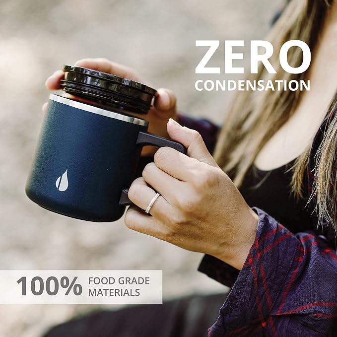 Elemental Insulated Coffee Mug - Triple-Wall Stainless Steel Summit Travel Cup for Hot and Cold Drinks - Thermal Coffee Mug with Lid and Handle for Camping, Office & Travel 12oz - Navy Blue - Image 5