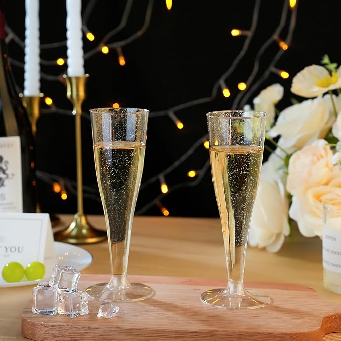Bestluck 25Pack 4.5oz Gold Glitter Champagne Flutes Plastic | Plastic Disposable Stemware, Disposable Champagne Flutes for Party, Mimosa Bar, Wedding, Anniversary and Graduation - Image 3