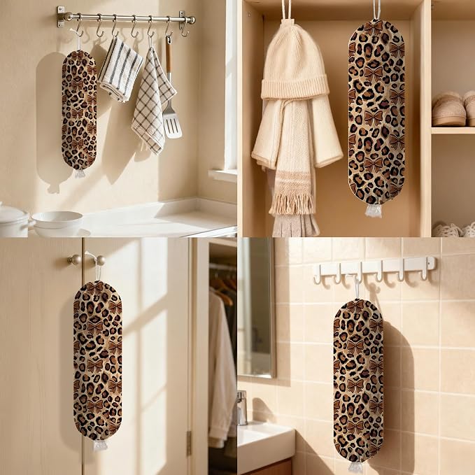 Leopard Print Plastic Bag Holder Dispenser, Plastic Grocery Bag Organizer & Wall Mount Paper Trash Bags Saver Storage for Kitchen Home Pantry Decor, Kitchen Decor Shopping Bags Storage Dispenser - Image 7