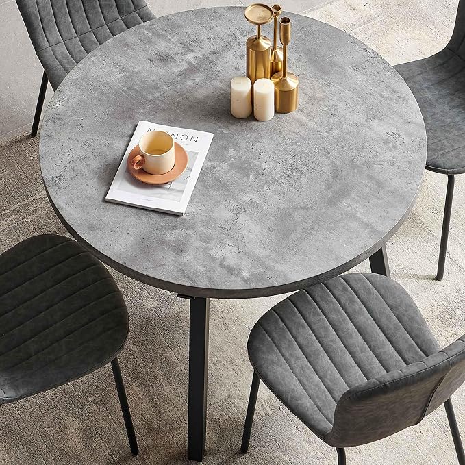 5-Pieces 37.4" Round Dining Table Set for 4,Mid Century Modern Small Coffee Table, Engineered Wood Table and Chairs Set of 4 for Kitchen, Dining Room, Office(1 Table+4 Grey PU Leather Chairs) - Image 9