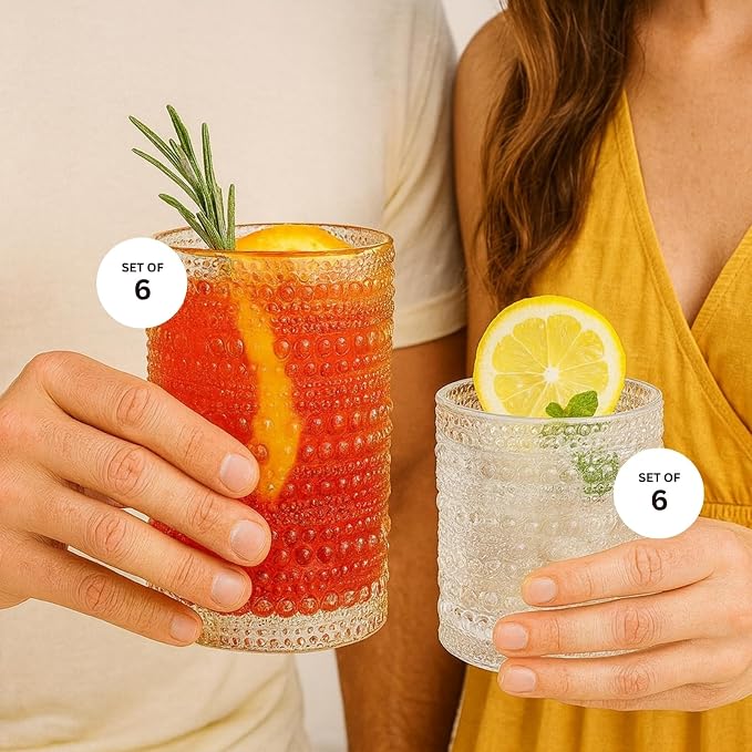 Khen Vintage Hobnail Drinking Glasses Set of 12, 13oz Highball Glasses & 10 oz Lowball Tumblers, Kitchen Water Glasses Cup, Bar Water, Juice, Cocktails Beer, Milk Indoor/Outdoor Bar & Party Drinkware - Image 6