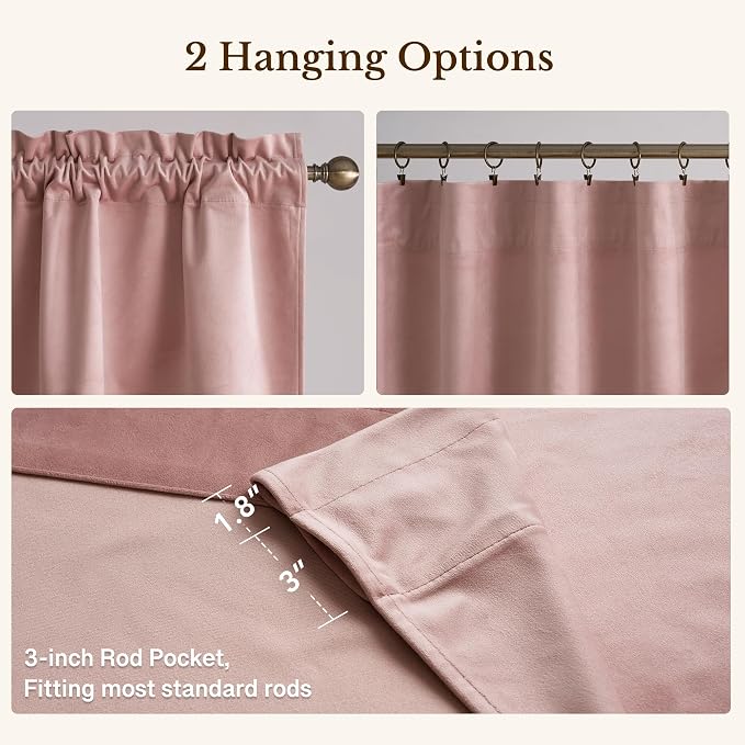 Velvet Window Valance 52x18 Inch 4-Panel Set | Soft Wavy Dusty Rose Kitchen Curtains for Windows, Luxury Fabric Aesthetic Window Treatment for Bay Window, Living Room - Image 4