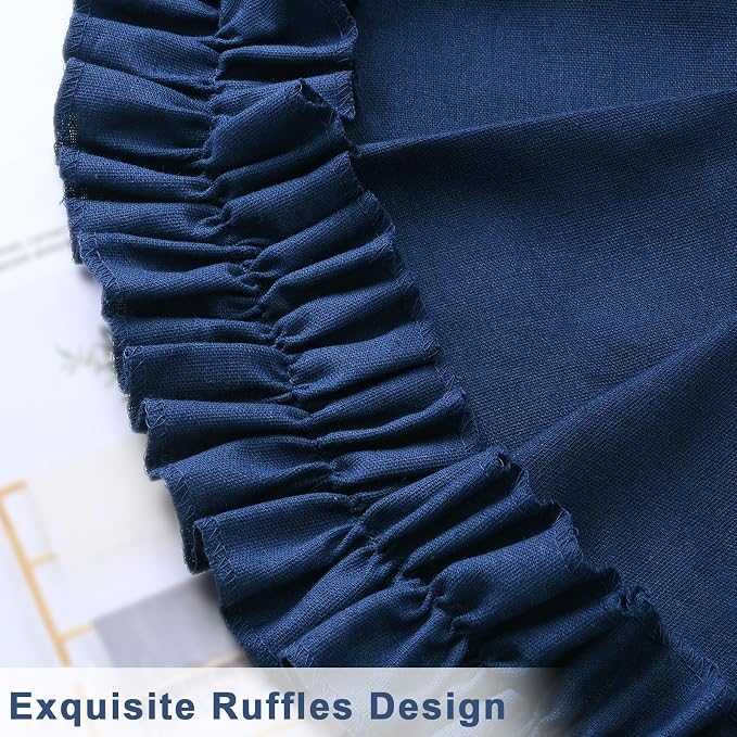 Likiyol Linen Valances for Windows Farmhouse Ruffle Swag Valance Rustic Country Window Valances Light Filtering Kitchen Curtains Rod Pocket Valance Curtains for Bathroom Cafe, Navy Blue, 60"W x 36"L - Image 7