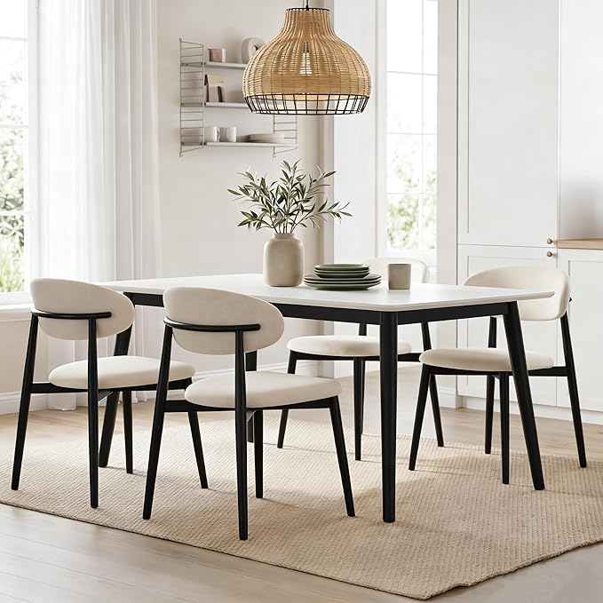 UVV Dining Chairs Set of 4, Metal Kitchen Chairs with Modern Fabric Upholstered for Dining Room, Beige - Image 2