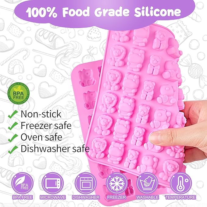 Gummy Candy Molds - Silicone Gummy Bear/Dinosaur/Animal Snack Molds for Kids With Dropper-Non-stick and Bpa Free for Mini Candy Chocolate Gummies Baking
