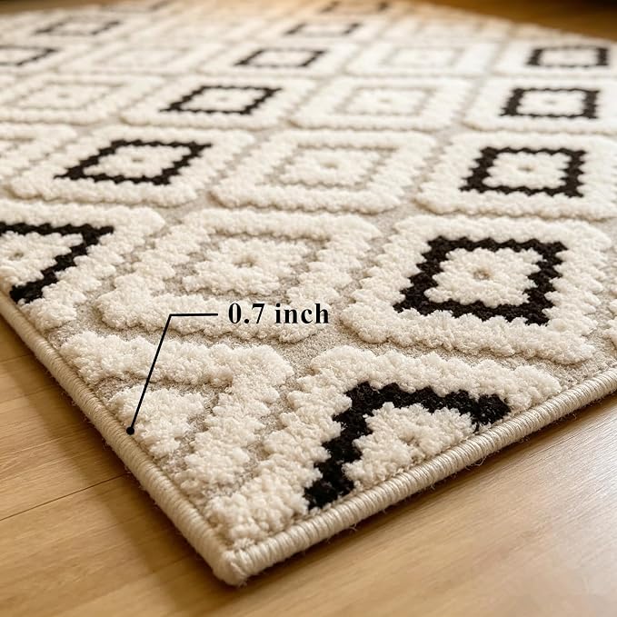 Washable Area Rug 5′3″ × 7′6″ for Living Room Bedroom Hotel, Diamond | Soft Cozy Fluffy Mid Pile Machine Washable Non Slip Boho Modern Accent Rug for Dining Room Nursery Kids Room Dorm - Image 4