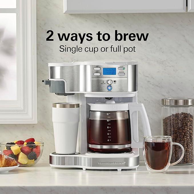 Hamilton Beach 2-Way Programmable Coffee Maker & Single Serve Coffee Maker | 12 Cup Glass Carafe | White with Stainless Steel Accents | 49933 - Image 3