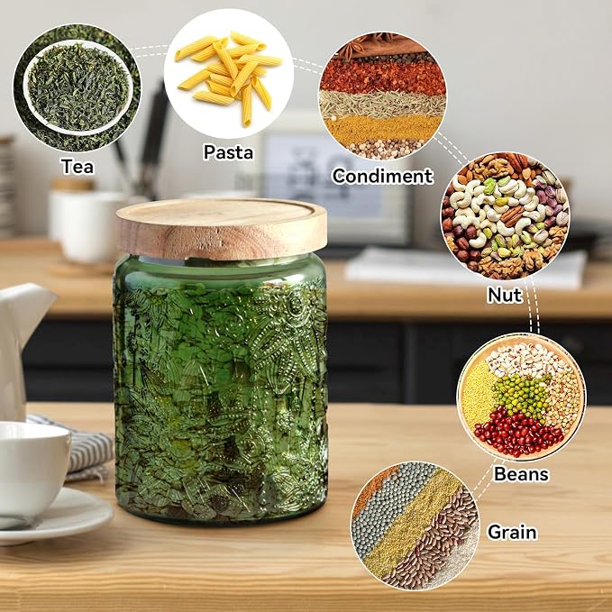 Comeon Vintage Glass Jar Food Storage Container With Lid, Cookie Candy Jar | Durable Glass, Lid Included, Multipurpose Kitchen And Office Storage, Green Garden Design - Image 5