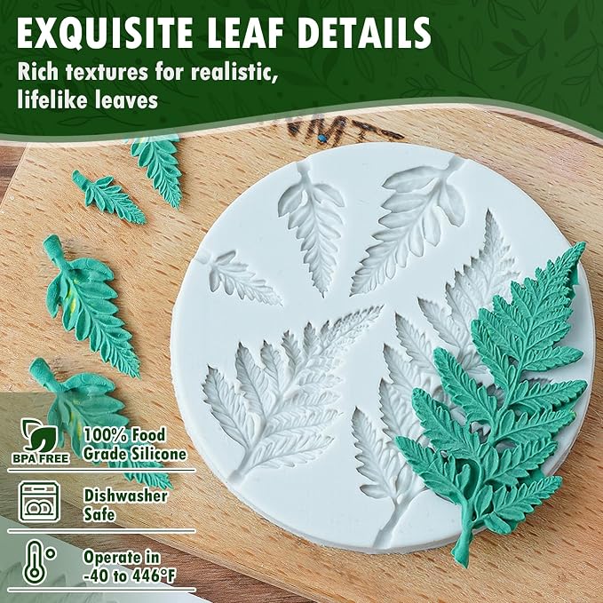 HKNMTT Leaf Fondant Silicone Mold Small Maple Shapes, 34 Cavity Tree Fern Leaves Rose Flower for Cake Cupcake Topper Craft Decorating Sugar Candy Clay Plant Moulds DIY BPA Free - Image 3