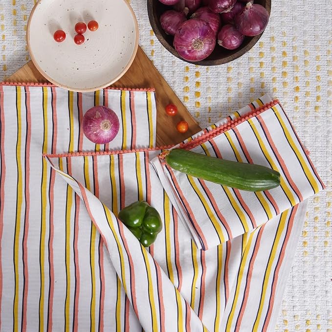 Printed Kitchen Dish Bar and Tea Towels Cotton, 18x28 inch with Trims, Cotton Dish Towel Sets (Yellow Stripes, Set of 6) - Image 8
