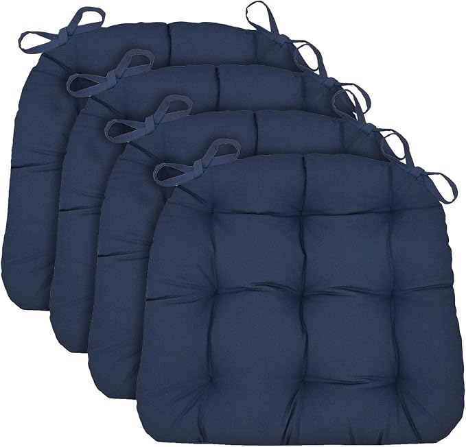 Barnett Home Decor Chair Cushions for Dining Chairs - 15x17 Kitchen Chair Cushions - Machine Washable, 100% Cotton, Made in USA - Latex Foam Comfort Chair Pads - Cotton Duck Navy Blue Small Pack of 4 by BarnettHomeDecor
