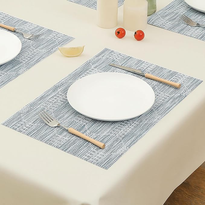 Leetaltree Jacquard Blue Placemats Set of 12 - Heat Resistant Non-Slip Place mats for Dining Table, Washable Durable PVC Vinyl Woven Table Mats（Jacquard Blue, 12） - Image 8