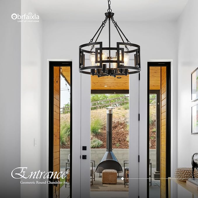 Modern 19.7" Black Chandelier for Dining Room Industrial Vintage Semi Flush Mount 6-Light Round Pendant Ceiling Light Fixture for Kitchen Bedroom Living Room Hallway Entryway Foyer - Image 6