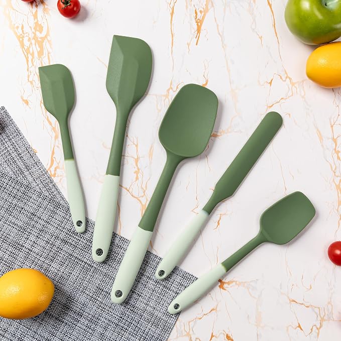 Silicone Spatula Set,5 Piece Food Grade Rubber Spatulas,Double-Green | Spatulas Silicone Heat Resistant for Baking,Cooking,and Mixing High Heat Resistant Non Stick Dishwasher Safe BPA-Free - Image 6